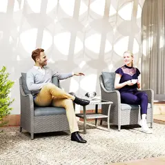 Outsunny Rattan Garden Chairs Set of 2, Outdoor Rattan Chairs with Cushions, Armrests and High Back, PE Wicker Garden Armchair with Steel Frame for Balcony, Porch, Light Grey - 7