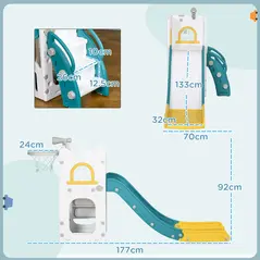 AIYAPLAY 5 in 1 Toddler Slide with Basketball Hoop, Climber, Telescope, Storage Basket, for Ages 1-3 Years, Yellow - 3