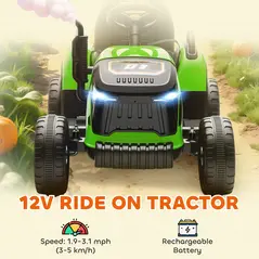AIYAPLAY 12V Ride on Tractor and Trailer with Remote Control, Music, Shifter, Start-Up Sound, for Kids Ages 3-8 Years, Green - 4