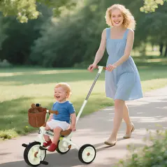 AIYAPLAY 2-In-1 Toddler Trike for 2-5 Years Old, 3 Wheel Bike with Adjustable Parent Handle, Basket for Boys and Girls, White - 2