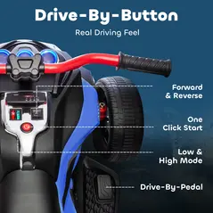 AIYAPLAY 12V Kids Electric Ride On Car with 3 Wheeler, MP3 Player, Horn, 2 Speeds, LED Lights for Boys & Girls Ages 3-8, Blue - 5