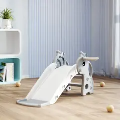 AIYAPLAY 3 in 1 Kids Slide with Climber, Basketball Hoop and Ball, Giraffe Shape Climber Slide for Indoor Kids Age 1-3, Grey - 9