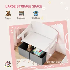 AIYAPLAY 3 in 1 Kids Storage Bench, Convertible Children Table and Chair Set with 2 Fabric Bins, Toy Storage Box, White - 5