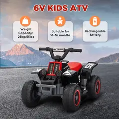 AIYAPLAY 6V Electric Quad Bike for Kids, Ride On ATV w/ Forward/Reverse, Headlights, for Ages 18-36 Months, Black - 7
