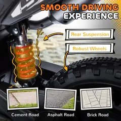 AIYAPLAY 12V Aprilia Licensed Kids Motorbike with Training Wheels, Spring Suspension, LED Headlight, USB, Music, Yellow/black - 7