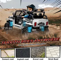 AIYAPLAY 12V Battery Powered Kids Ride-On Car, Electric Truck w/ Spring Suspension, Remote, Music, Horn, Lights, White - 6