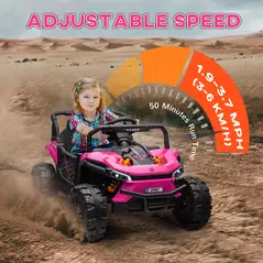 AIYAPLAY 12V Battery Powered Ride on Truck w/ Remote, Four Suspension Wheels, Horn, Lights, Music, USB, for Ages 3-5 Years, Pink - 6