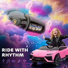 AIYAPLAY 12V Licensed Lamborghini Electric Cars for Kids, Ride On Car with Remote Control for 3-6 Years Old, Pink - 8