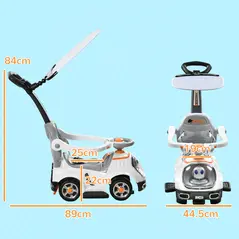 AIYAPLAY 3 in 1 Ride on Push Car, Cartoon Robot Theme Foot to Floor Slider w/ Handle Light Music Horn, Storage - White - 3