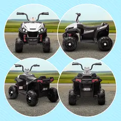 AIYAPLAY 12V Kids Electric Quad Bike w/ Spring Suspension System, Forward, Backward, LED Light, Music, MP3, White - 9