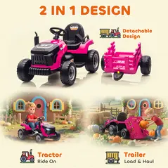 AIYAPLAY 12V Ride on Tractor and Trailer with Remote Control, Music, Shifter, Start-Up Sound, for Kids Ages 3-8 Years, Pink - 5