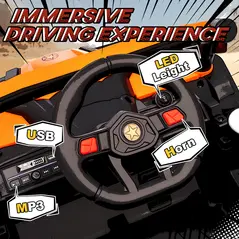 AIYAPLAY 12V Kids Ride On Car with Remote Control, Kids Electric Car with Suspension System, Music, for Ages 3-5 Years, Orange - 7