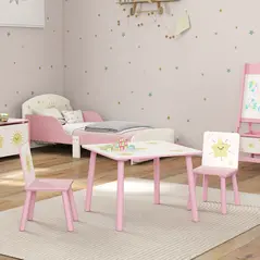 AIYAPLAY 3-Piece Toddler Table and Chair Set, Kids Table with 2 Chairs Set for Bedroom, Nursery, Playroom, Pink - 9