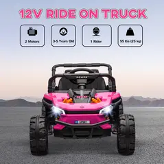 AIYAPLAY 12V Battery Powered Ride on Truck w/ Remote, Four Suspension Wheels, Horn, Lights, Music, USB, for Ages 3-5 Years, Pink - 4