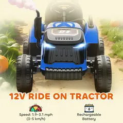AIYAPLAY 12V Ride on Tractor and Trailer with Remote Control, Music, Shifter, Start-Up Sound, for Kids Ages 3-8 Years, Blue - 4