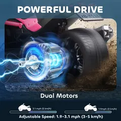 AIYAPLAY 12V Kids Electric Ride On Car with 3 Wheeler, MP3 Player, Horn, 2 Speeds, LED Lights for Boys & Girls Ages 3-8, Pink - 4