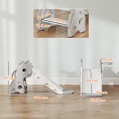 AIYAPLAY 3 in 1 Kids Slide with Climber, Basketball Hoop and Ball, Giraffe Shape Climber Slide for Indoor Kids Age 1-3, Grey - 3