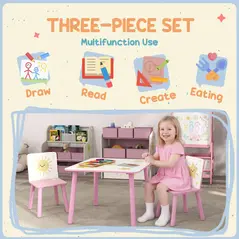 AIYAPLAY 3-Piece Toddler Table and Chair Set, Kids Table with 2 Chairs Set for Bedroom, Nursery, Playroom, Pink - 4