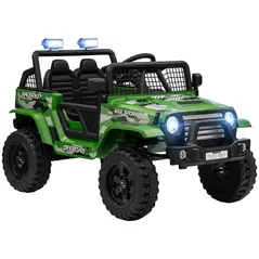 AIYAPLAY 12V Battery Powered Kids Ride-On Car, Electric Truck w/ Spring Suspension, Remote, Music, Horn, Lights, Green - 1