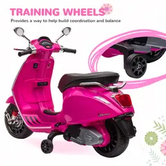 AIYAPLAY 12V Vespa Licensed Kids Electric Motorbike w/ Music, Headlights, FM Radio, for 3-6 Years - Pink - 6