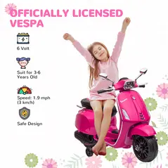 AIYAPLAY 12V Vespa Licensed Kids Electric Motorbike w/ Music, Headlights, FM Radio, for 3-6 Years - Pink - 4