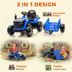 AIYAPLAY 12V Ride on Tractor and Trailer with Remote Control, Music, Shifter, Start-Up Sound, for Kids Ages 3-8 Years, Blue - 5