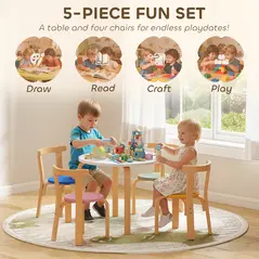 AIYAPLAY 5 Piece Kids Table and Chairs Set, Wooden Toddler Table and Chairs Set for Nursery, Playroom, Classroom, for 3-8 Years - 4