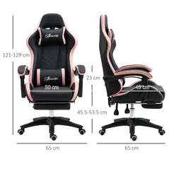 Vinsetto Computer Gaming Chair, PU Leather Office Desk Chair with Footrest, Swivel Wheels, 135° Reclining Back, Lumbar Support, Headrest for Home, Black and Pink - 2