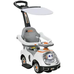 AIYAPLAY 3 in 1 Ride on Push Car, Cartoon Robot Theme Foot to Floor Slider w/ Handle Light Music Horn, Storage - White - 1