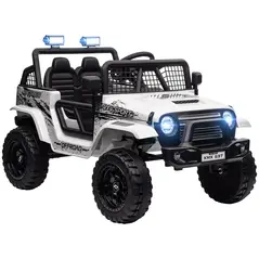 AIYAPLAY 12V Battery Powered Kids Ride-On Car, Electric Truck w/ Spring Suspension, Remote, Music, Horn, Lights, White - 1