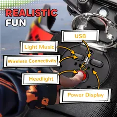 AIYAPLAY 12V Aprilia Licensed Kids Motorbike with Training Wheels, Spring Suspension, LED Headlight, USB, Music, Yellow/black - 6