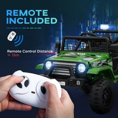 AIYAPLAY 12V Battery Powered Kids Ride-On Car, Electric Truck w/ Spring Suspension, Remote, Music, Horn, Lights, Green - 7