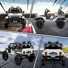 AIYAPLAY 12V Battery Powered Kids Ride-On Car, Electric Truck w/ Spring Suspension, Remote, Music, Horn, Lights, White - 8