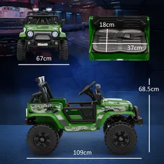 AIYAPLAY 12V Battery Powered Kids Ride-On Car, Electric Truck w/ Spring Suspension, Remote, Music, Horn, Lights, Green - 3