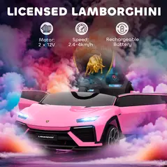 AIYAPLAY 12V Licensed Lamborghini Electric Cars for Kids, Ride On Car with Remote Control for 3-6 Years Old, Pink - 4