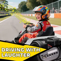 AIYAPLAY 24V Electric Go Kart, Drift Kart with Adjustable Seat, Slow Start, 5-Point Harness, Music, Horn, for 6-12 Years, White - 9