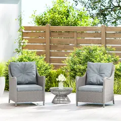 Outsunny Rattan Garden Chairs Set of 2, Outdoor Rattan Chairs with Cushions, Armrests and High Back, PE Wicker Garden Armchair with Steel Frame for Balcony, Porch, Light Grey - 8