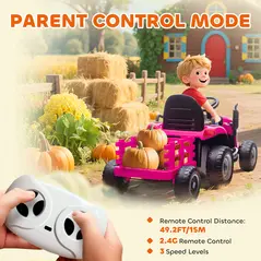 AIYAPLAY 12V Ride on Tractor and Trailer with Remote Control, Music, Shifter, Start-Up Sound, for Kids Ages 3-8 Years, Pink - 6