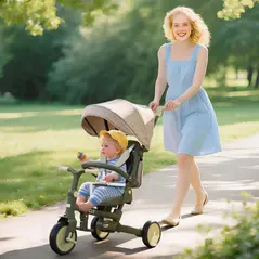 AIYAPLAY 5 in 1 Kids Trike with Adjustable Backrest, Toddler Tricycle with Push Handlebar, Adjustable Backrest, Dark Green - 2