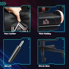 HOMCOM Cat Ear and Paw Reclining Office Chair, with Footrest - Black/Pink - 7