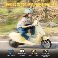 AIYAPLAY 24V Kids Electric Motorbike, Ride on Motorcycle with Manual Throttle, Brakes and LED Lights for Ages 8-12 Years, Beige - 4