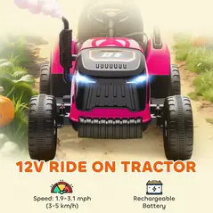 AIYAPLAY 12V Ride on Tractor and Trailer with Remote Control, Music, Shifter, Start-Up Sound, for Kids Ages 3-8 Years, Pink - 4