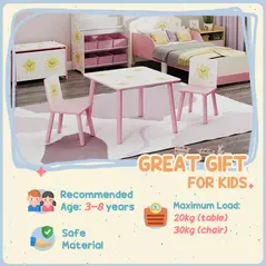 AIYAPLAY 3-Piece Toddler Table and Chair Set, Kids Table with 2 Chairs Set for Bedroom, Nursery, Playroom, Pink - 7