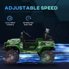 AIYAPLAY 12V Battery Powered Kids Ride-On Car, Electric Truck w/ Spring Suspension, Remote, Music, Horn, Lights, Green - 6