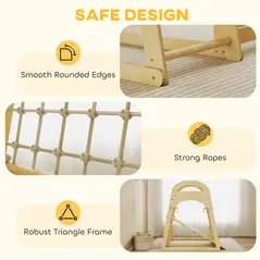 AIYAPLAY 6 in 1 Kids Climbing Frame with Slide, Monkey Bars, Gymnastics Rings, Ladder, Climbing Net, for 3-6 Years, Natural Tone - 7