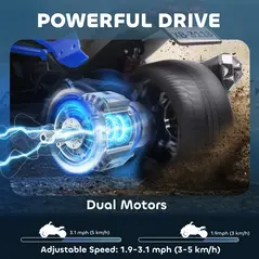 AIYAPLAY 12V Kids Electric Ride On Car with 3 Wheeler, MP3 Player, Horn, 2 Speeds, LED Lights for Boys & Girls Ages 3-8, Blue - 4