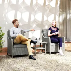 Outsunny Rattan Garden Chairs Set of 2, Outdoor Rattan Chairs with Cushions, Armrests and High Back, PE Wicker Garden Armchair with Steel Frame for Balcony, Porch, Dark Grey - 7