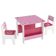 AIYAPLAY 3 Pieces Kids Table and Chair Set, Toddler Activity Table with Bookshelves, for Living Room, Nursery, Playroom, Pink - 1