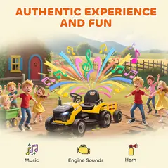AIYAPLAY 12V Ride on Tractor and Trailer with Remote Control, Music, Shifter, Start-Up Sound, for Kids Ages 3-8 Years, Yellow - 8