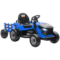AIYAPLAY 12V Ride on Tractor and Trailer with Remote Control, Music, Shifter, Start-Up Sound, for Kids Ages 3-8 Years, Blue - 1